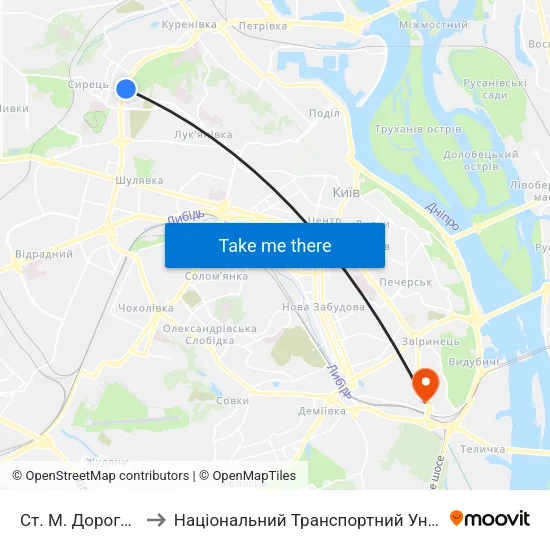 Ст. М. Дорогожичі to Національний Транспортний Університет map