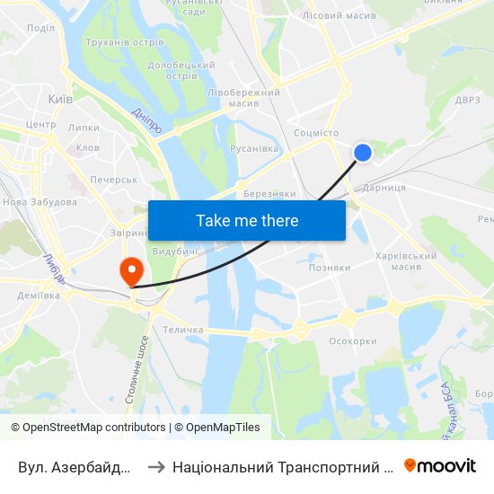 Вул. Азербайджанська to Національний Транспортний Університет map