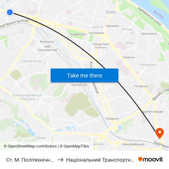Ст. М. Політехнічний Інститут to Національний Транспортний Університет map