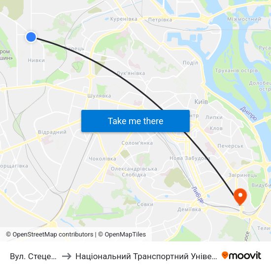 Вул. Стеценка to Національний Транспортний Університет map