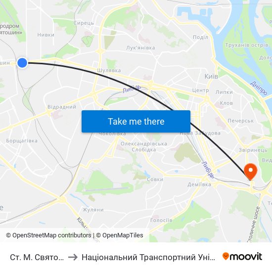 Ст. М. Святошин to Національний Транспортний Університет map