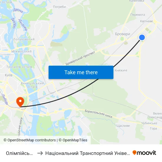 Олімпійська-3 to Національний Транспортний Університет map
