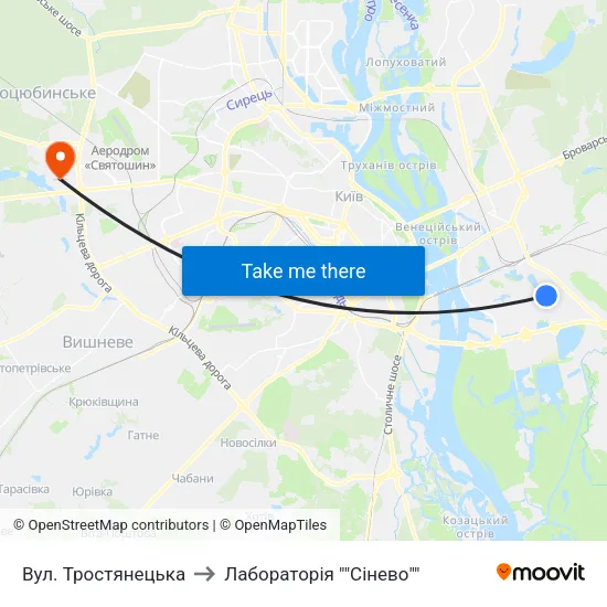 Вул. Тростянецька to Лабораторія ""Сінево"" map