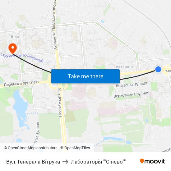 Вул. Генерала Вітрука to Лабораторія ""Сінево"" map