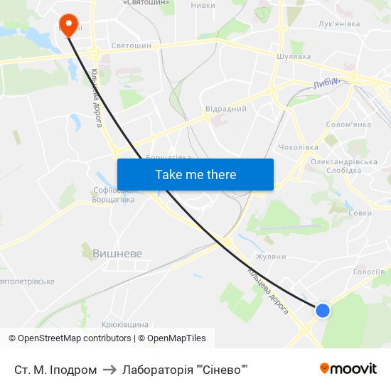 Ст. М. Іподром to Лабораторія ""Сінево"" map
