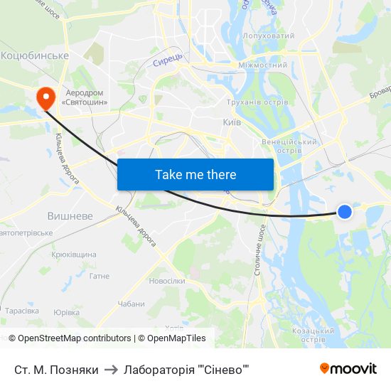 Ст. М. Позняки to Лабораторія ""Сінево"" map