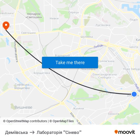 Деміївська to Лабораторія ""Сінево"" map