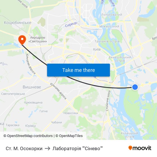 Ст. М. Осокорки to Лабораторія ""Сінево"" map