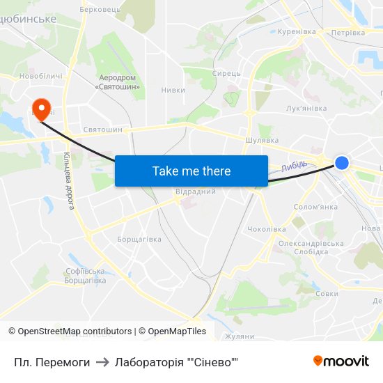 Пл. Перемоги to Лабораторія ""Сінево"" map