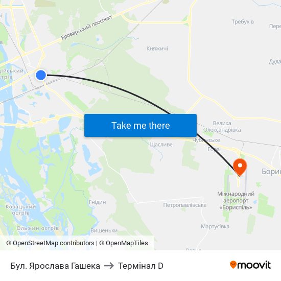 Бул. Ярослава Гашека to Термінал D map