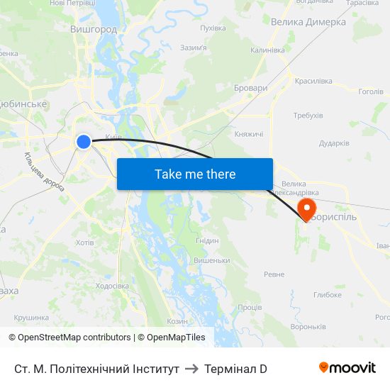 Ст. М. Політехнічний Інститут to Термінал D map