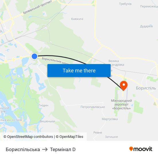 Бориспільська to Термінал D map