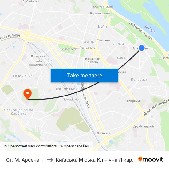 Ст. М. Арсенальна to Київська Міська Клінічна Лікарня № 4 map