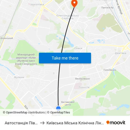 Автостанція Південна to Київська Міська Клінічна Лікарня № 4 map