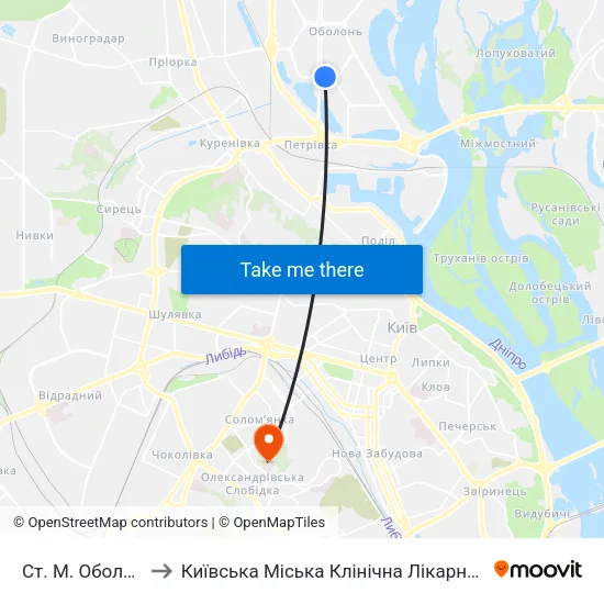 Ст. М. Оболонь to Київська Міська Клінічна Лікарня № 4 map