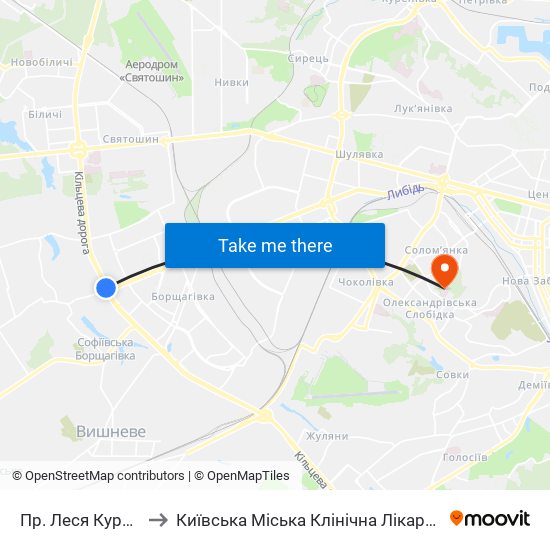 Пр. Леся Курбаса to Київська Міська Клінічна Лікарня № 4 map