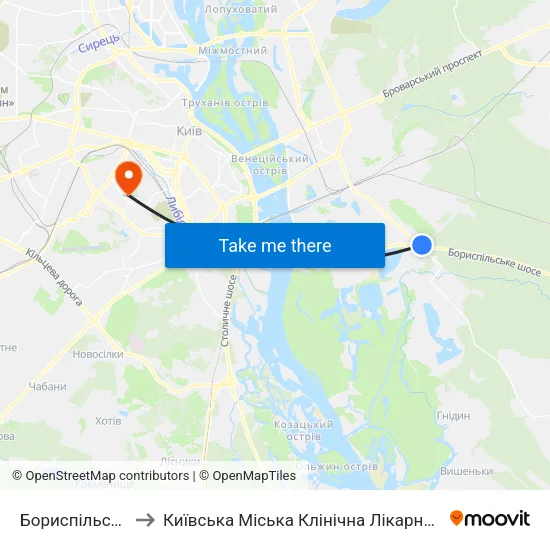 Бориспільська to Київська Міська Клінічна Лікарня № 4 map