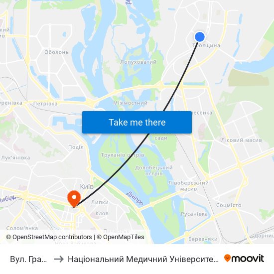 Вул. Градинська to Національний Медичний Університет Імені О. О. Богомольця map