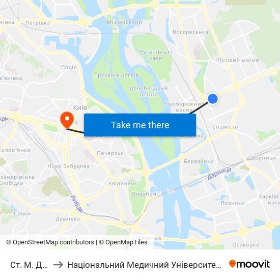 Ст. М. Дарниця to Національний Медичний Університет Імені О. О. Богомольця map