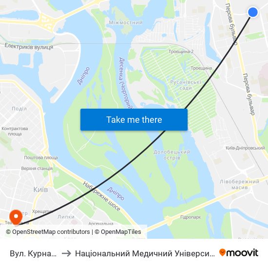 Вул. Курнатовського to Національний Медичний Університет Імені О. О. Богомольця map