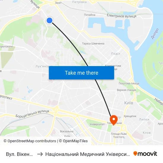 Вул. Вікентія Хвойки to Національний Медичний Університет Імені О. О. Богомольця map