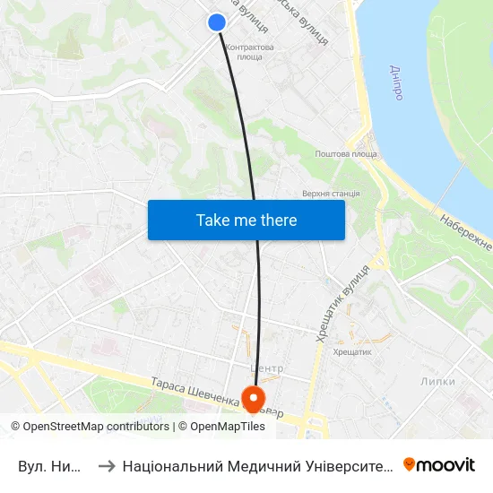 Вул. Нижній Вал to Національний Медичний Університет Імені О. О. Богомольця map