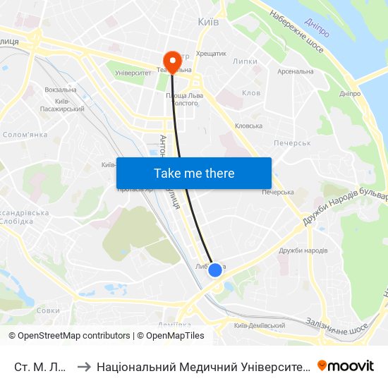 Ст. М. Либідська to Національний Медичний Університет Імені О. О. Богомольця map