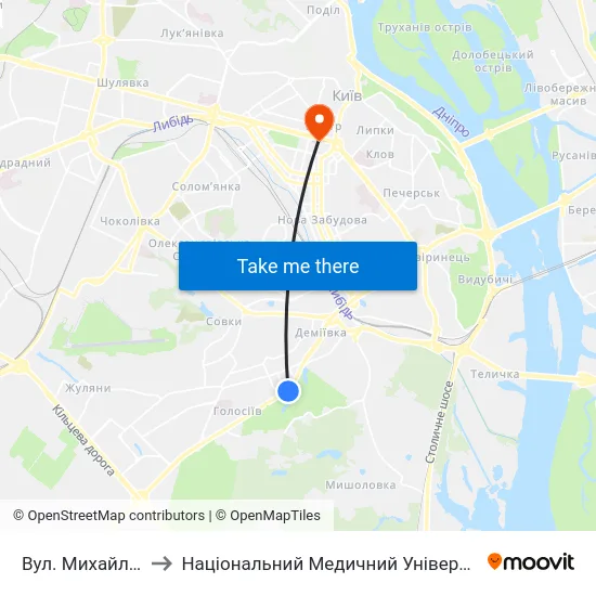 Вул. Михайла Стельмаха to Національний Медичний Університет Імені О. О. Богомольця map