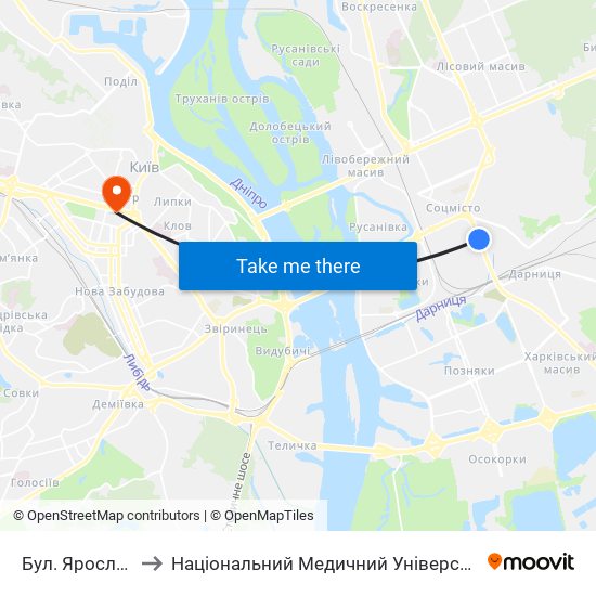 Бул. Ярослава Гашека to Національний Медичний Університет Імені О. О. Богомольця map