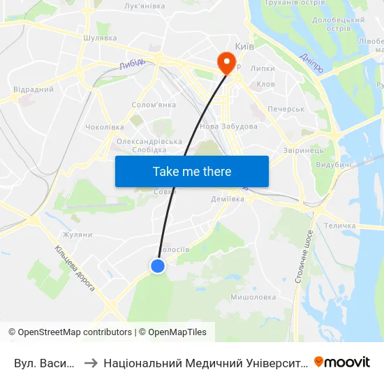 Вул. Васильківська to Національний Медичний Університет Імені О. О. Богомольця map