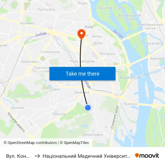 Вул. Конотопська to Національний Медичний Університет Імені О. О. Богомольця map