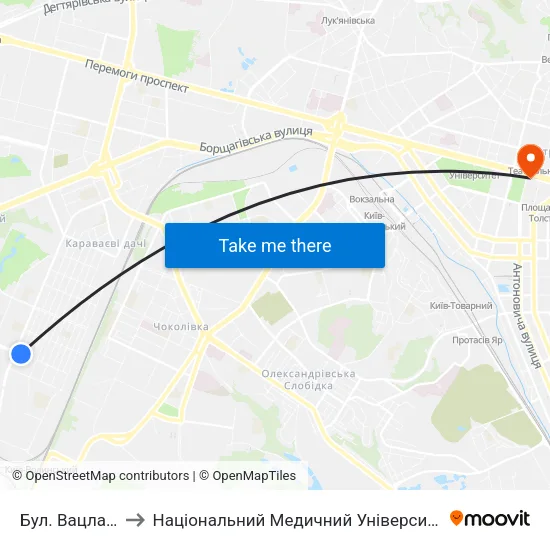 Бул. Вацлава Гавела to Національний Медичний Університет Імені О. О. Богомольця map
