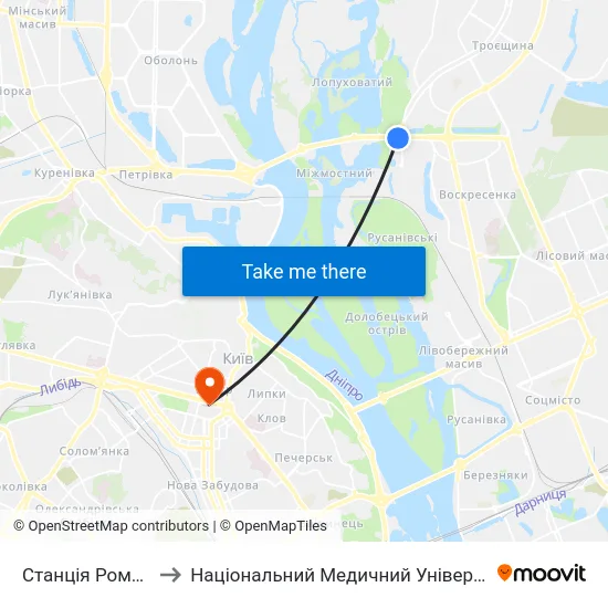 Станція Романа Шухевича to Національний Медичний Університет Імені О. О. Богомольця map