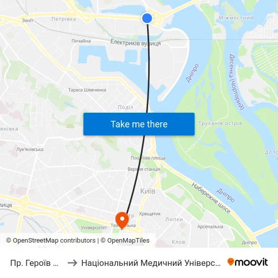 Пр. Героїв Сталінграда to Національний Медичний Університет Імені О. О. Богомольця map