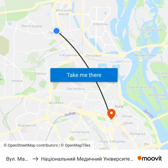 Вул. Макіївська to Національний Медичний Університет Імені О. О. Богомольця map