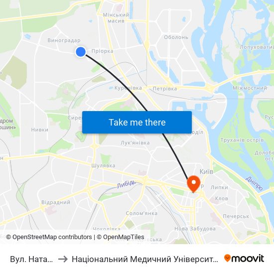 Вул. Наталії Ужвій to Національний Медичний Університет Імені О. О. Богомольця map