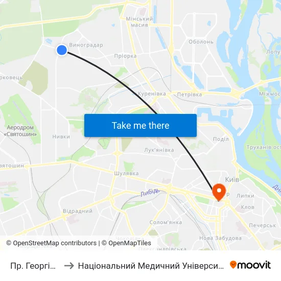 Пр. Георгія Ґонґадзе to Національний Медичний Університет Імені О. О. Богомольця map