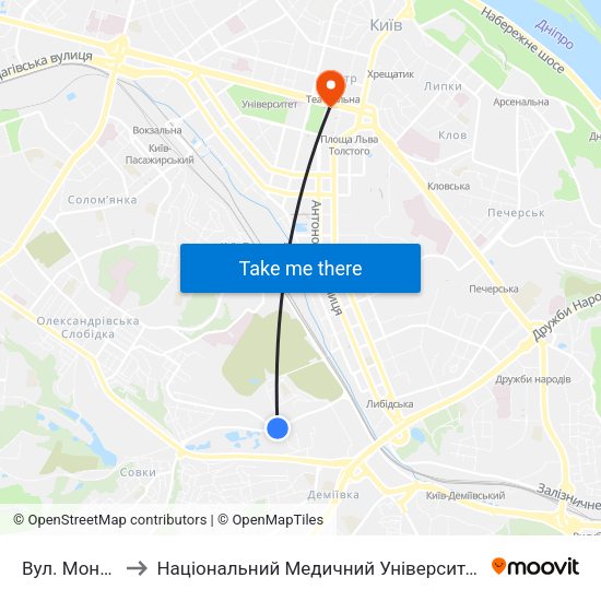 Вул. Монтажників to Національний Медичний Університет Імені О. О. Богомольця map