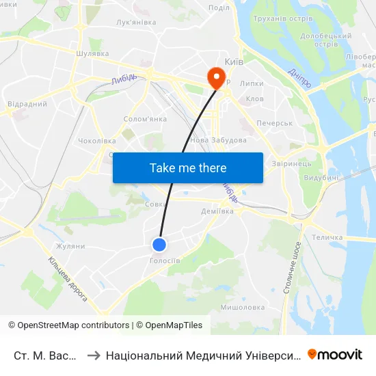 Ст. М. Васильківська to Національний Медичний Університет Імені О. О. Богомольця map