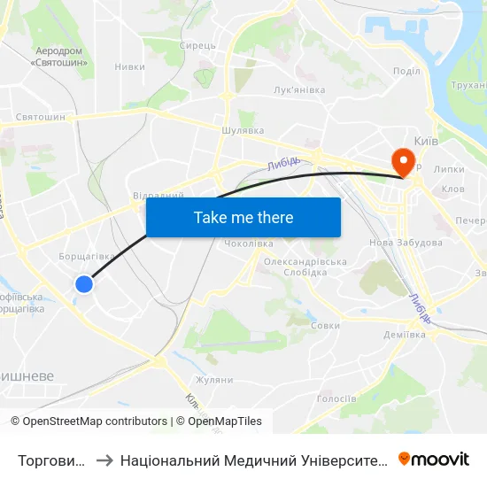 Торговий Центр to Національний Медичний Університет Імені О. О. Богомольця map