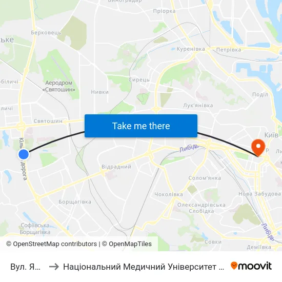 Вул. Янтарна to Національний Медичний Університет Імені О. О. Богомольця map