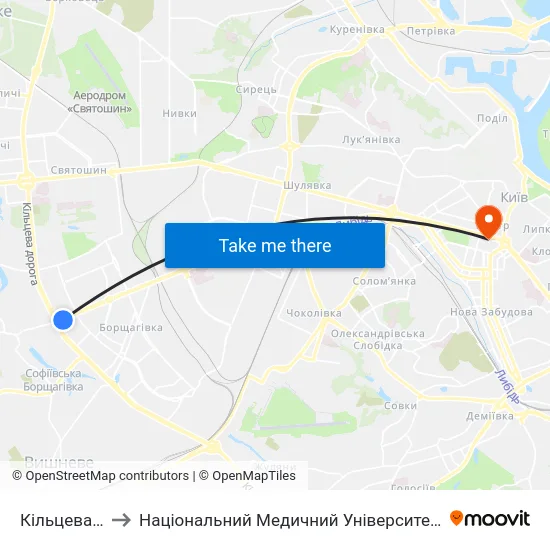 Кільцева Дорога to Національний Медичний Університет Імені О. О. Богомольця map