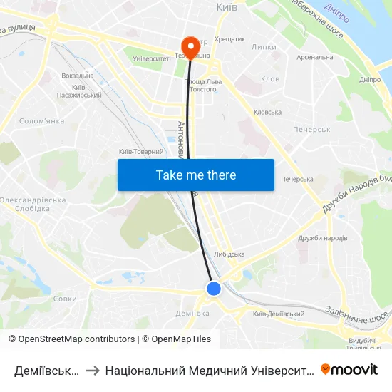 Деміївський Ринок to Національний Медичний Університет Імені О. О. Богомольця map