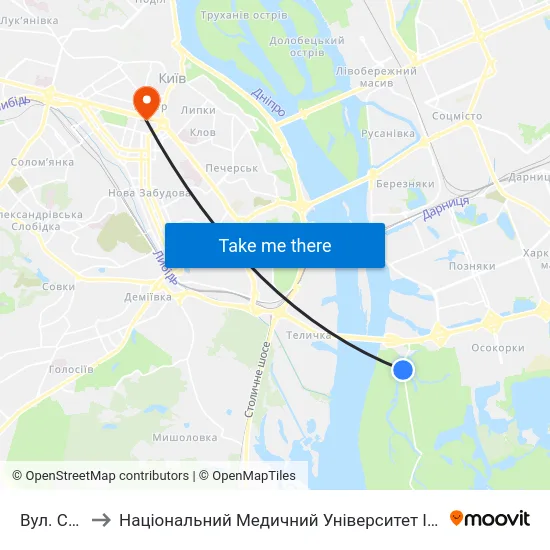 Вул. Садова to Національний Медичний Університет Імені О. О. Богомольця map