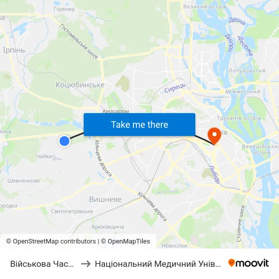 Військова Частина (На Вимогу) to Національний Медичний Університет Імені О. О. Богомольця map
