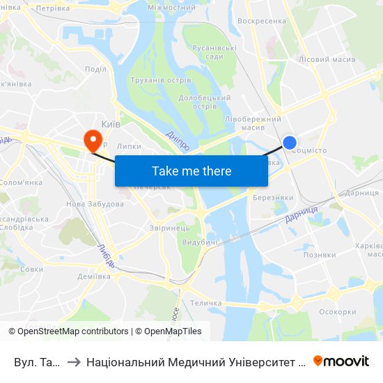 Вул. Тампере to Національний Медичний Університет Імені О. О. Богомольця map