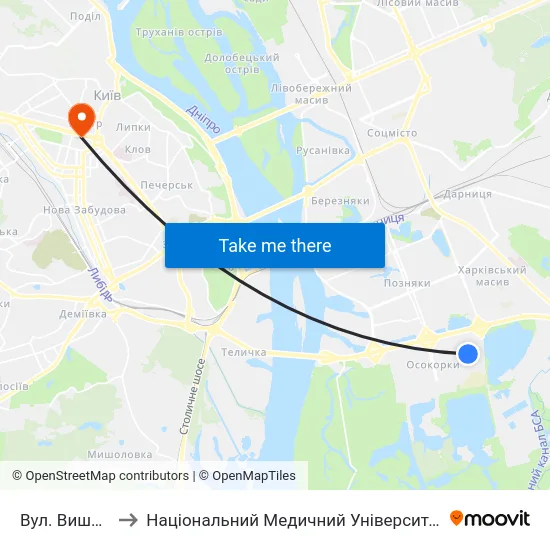 Вул. Вишняківська to Національний Медичний Університет Імені О. О. Богомольця map