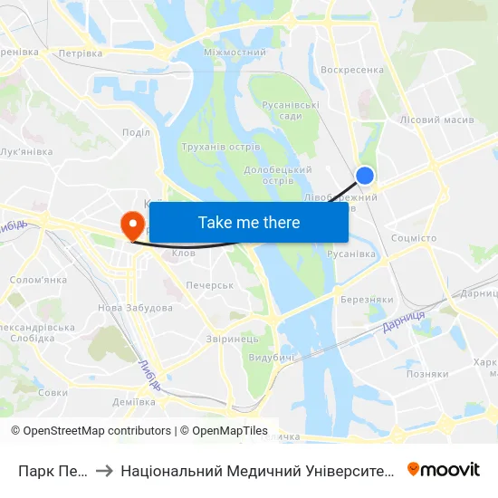 Парк Перемога to Національний Медичний Університет Імені О. О. Богомольця map