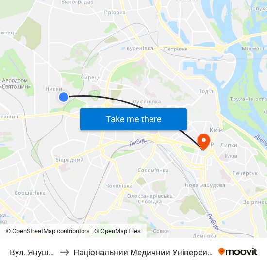 Вул. Януша Корчака to Національний Медичний Університет Імені О. О. Богомольця map
