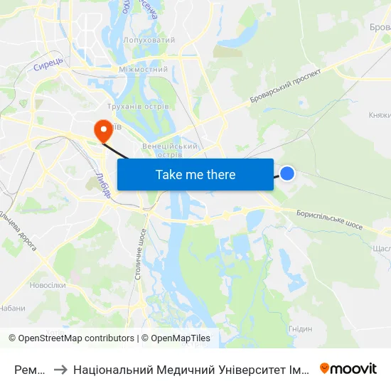 Рембаза to Національний Медичний Університет Імені О. О. Богомольця map